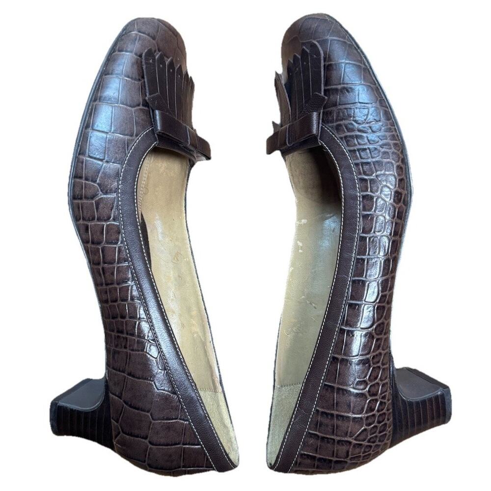Naturalizer Leather Fringe Loafer Womens Dahlia Embossed Croc Print Brown Sz 7.5 - Picture 3 of 7